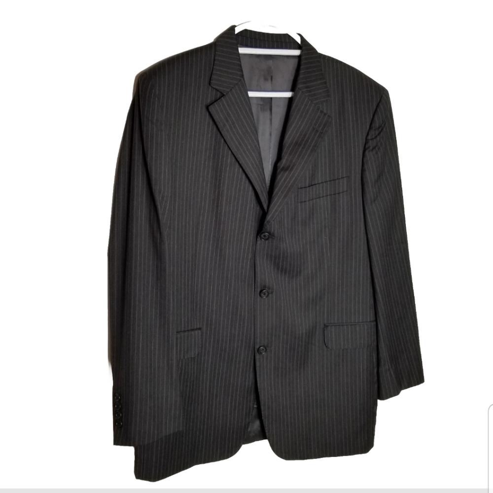 Jack Victor Loro Piana Super 120'S Blazer Men's 42L Black Pinstripe Sport Coat